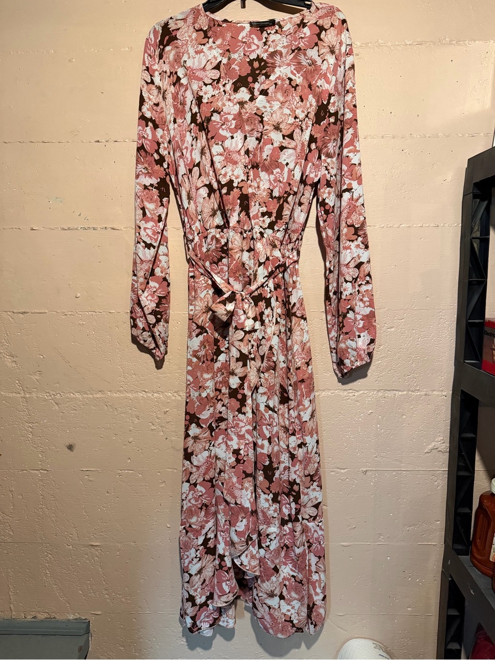 Floral Tie-Waist Maxi Dress in Pink and Brown